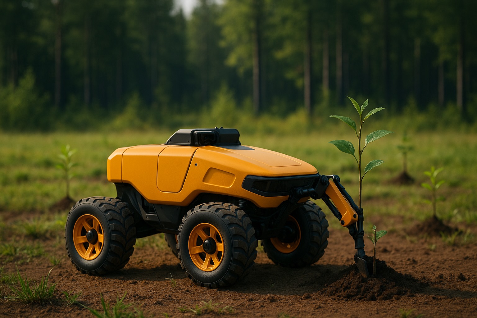 Rover care plantează un puiet în sol